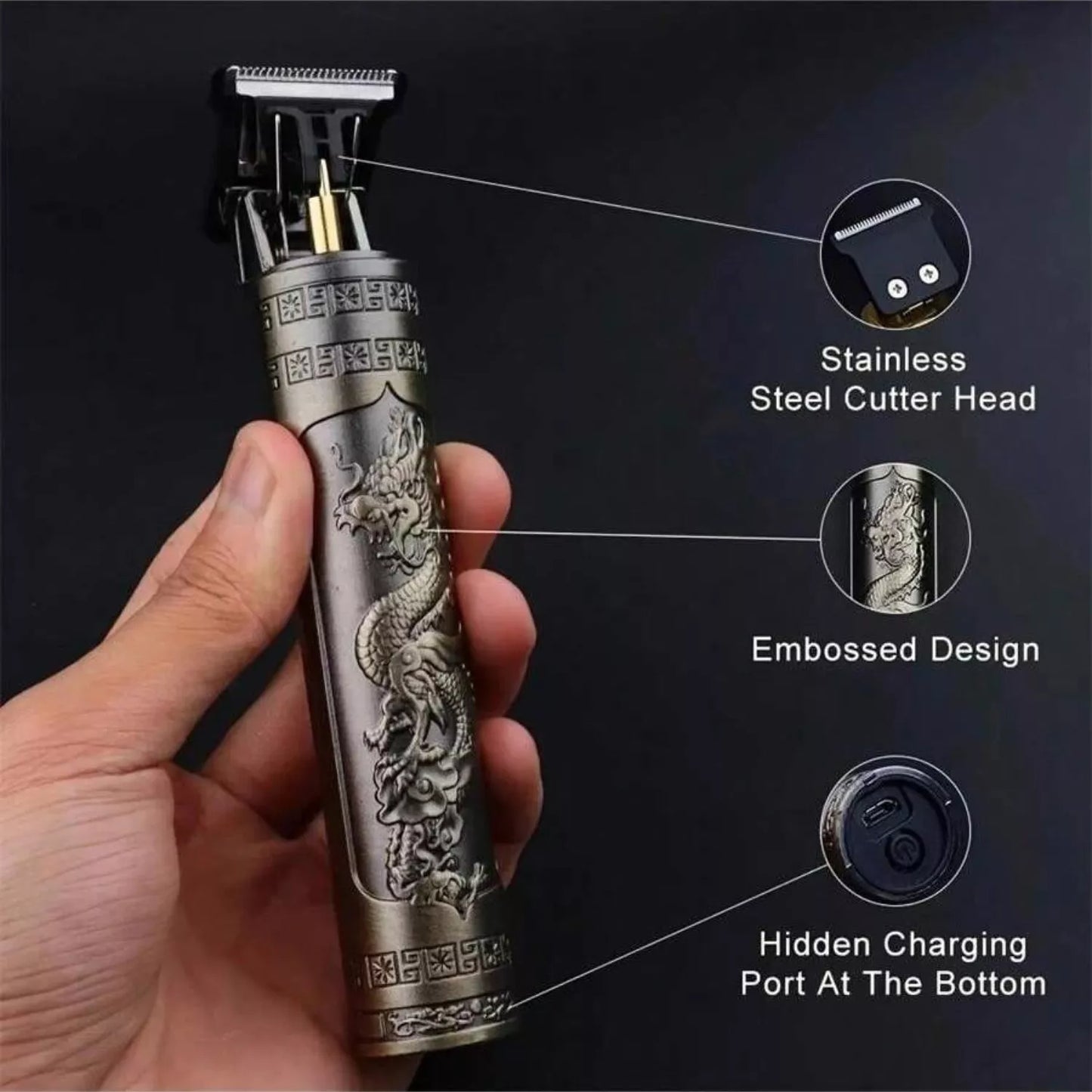 Vintage T9 Metal Body Trimmer β USB Rechargeable Hair & Beard Cutter